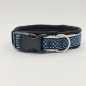 Preview: Halsband schwarz-blau-grau mit edler Bordüre verstellbar & gepolstert